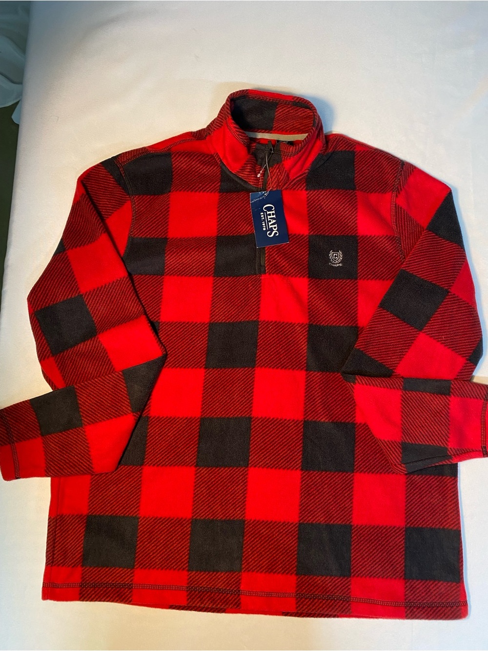 Chaps Men's Red and Black Buffalo Plaid Quarter-Zip Sweater NWT